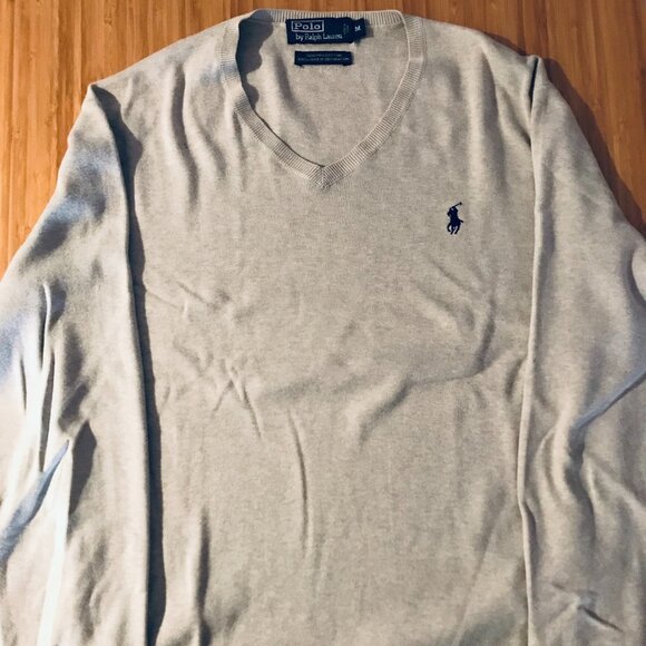 Ralph Lauren Cotton V-Neck Sweater Grey - Size M - Picture 2 of 4